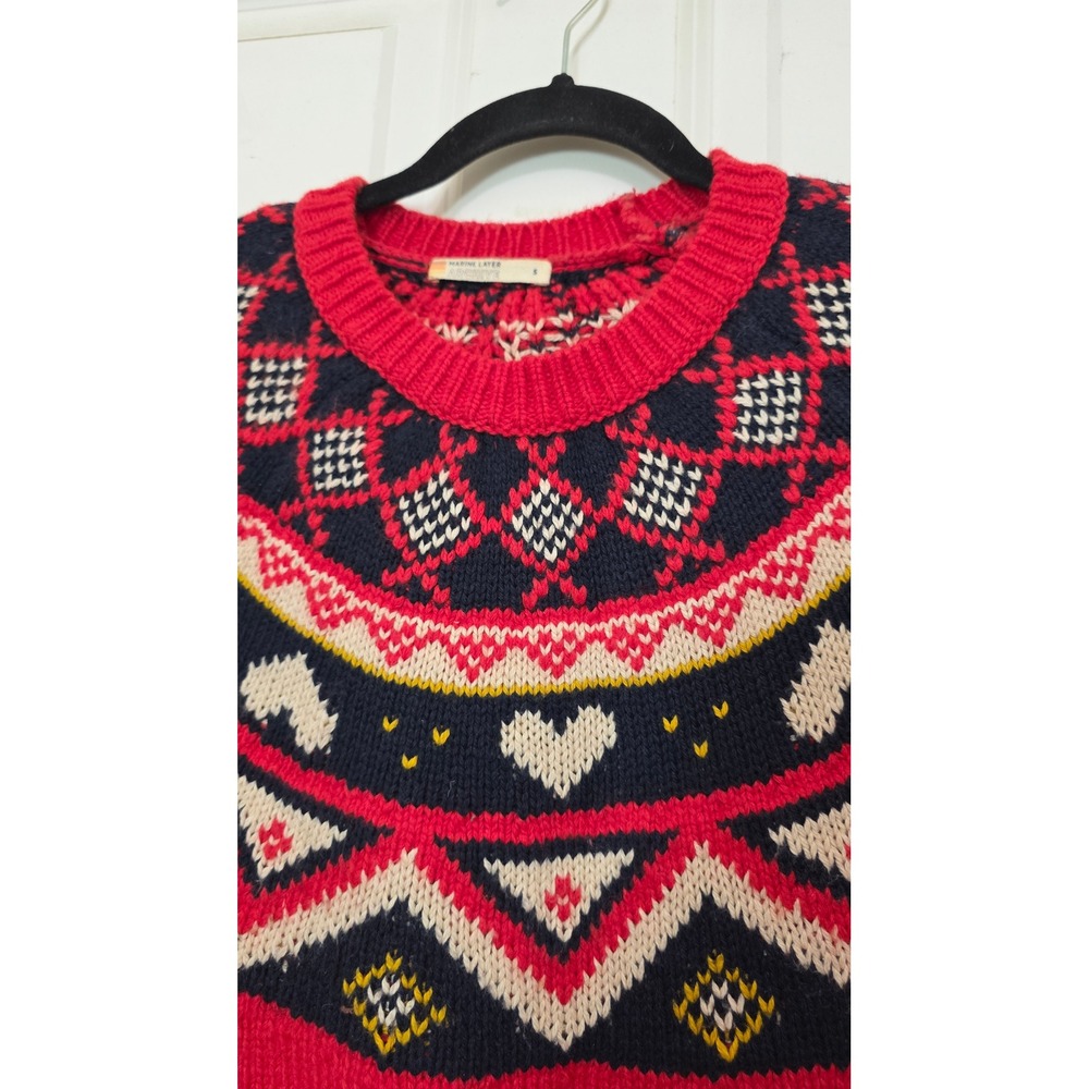 Marine Layer Archive Sweater Womens Small Red Fair Isle Heart Wool Alpaca Knit